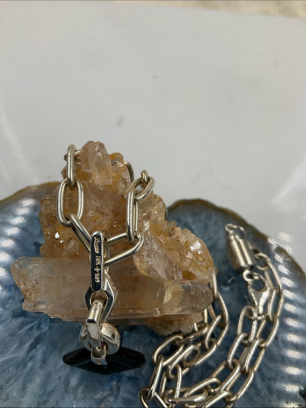 Vintage 18” Sterling Silver Chain Necklace W/Black Onyx Gemstone Pendant (2”) - Picture 7 of 14